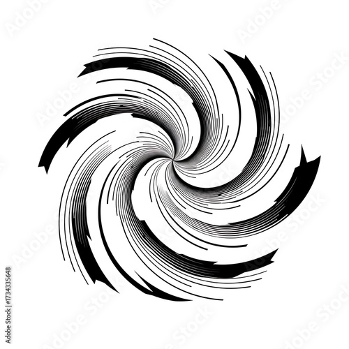 Black  White Swirls Abstract Design with Dynamic Motion, White Background, and Modern Art.