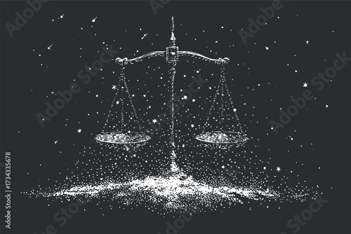 A cosmic illustration of balanced scales symbolizing justice and fairness in the universe..