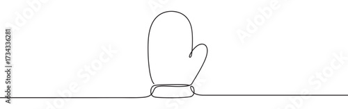 Mitten line art. Winter background. Gloves continuous one line drawing.
