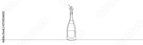 Champagne explosion continuous one line drawing. Design for New Year, Christmas, celebration, festival.