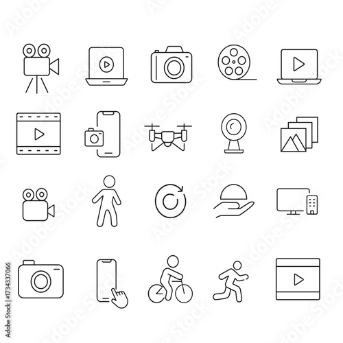 Media and Photography Line Icons Set