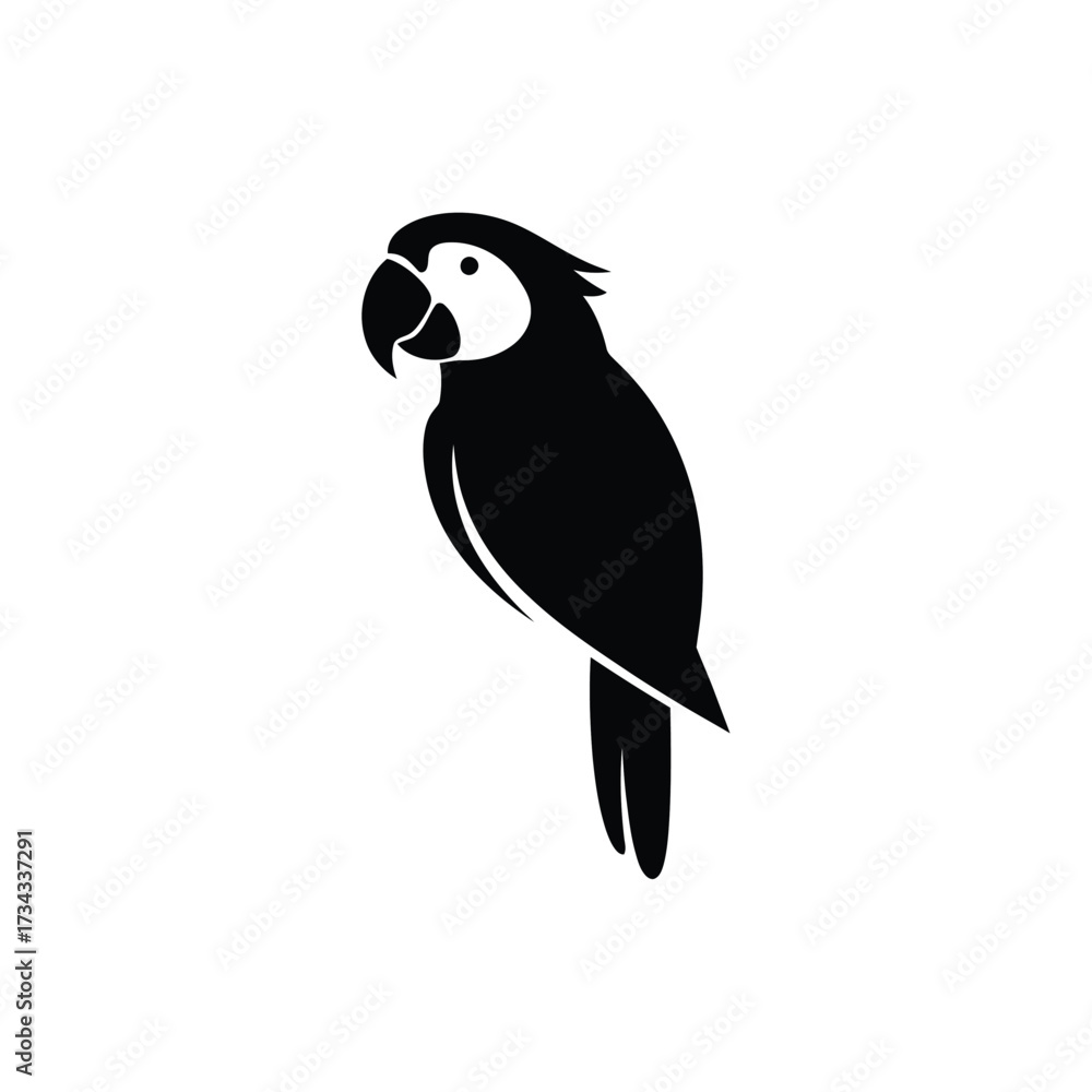 Obraz premium Stylized black silhouette of a parrot bird isolated on white background silhouette