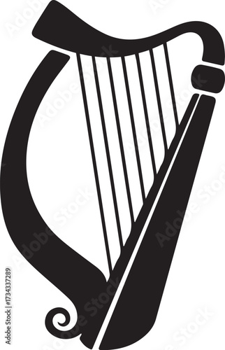 Celtic Harp Icon Vector Irish Musical Instrument Silhouette for Logos and Symbols