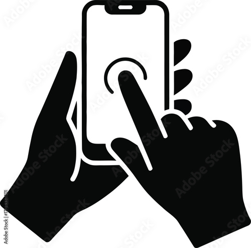 Using Smartphone Mobile App with Finger Touching Screen Illustration Vector