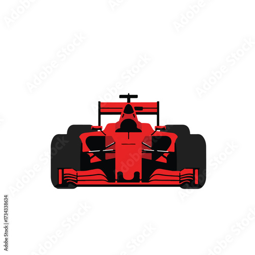 A sleek F1 racing car is depicted as a flat 2D vector illustration in a logo style, isolated on a crisp white background, perfectly conveying speed and modern competitive motorsport.
