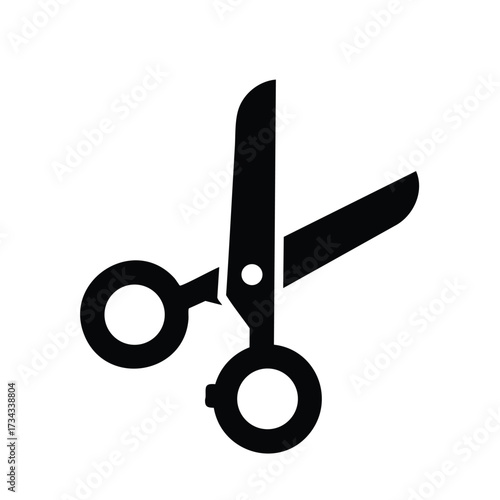 Pair of black scissors with open blades and round handles on a