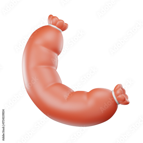 A single plump, curved pink sausage link, depicted as a 3D render icon, isolated on a plain white background.