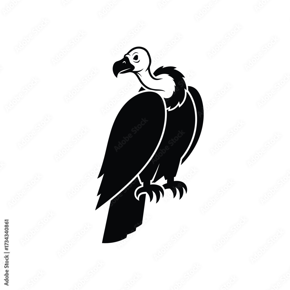 Fototapeta premium Stylized black silhouette of a vulture perched with sharp claws isolated on white background