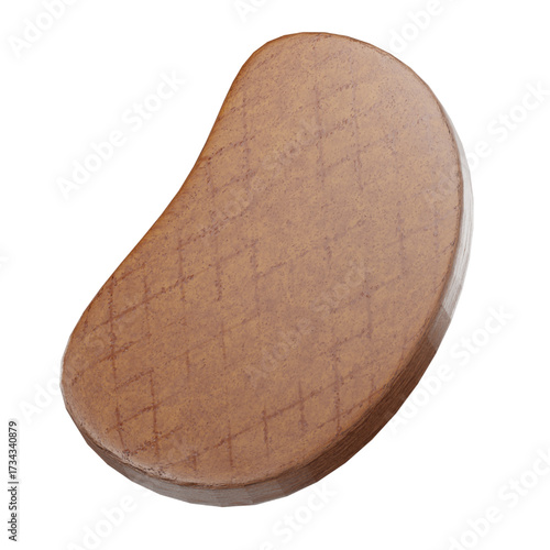 A single, brown, saddle-shaped potato chip with a textured, crosshatch pattern on its surface, isolated on a white background.