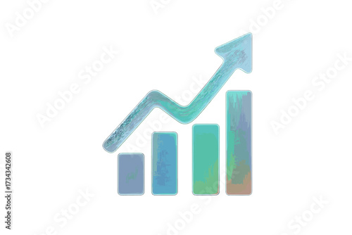 Dynamic business growth chart with an upward trending arrow and gradient colored bars symbolizing financial progress and market success