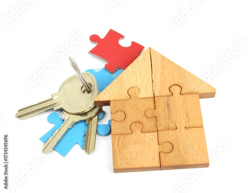 Wooden house puzzle with keys