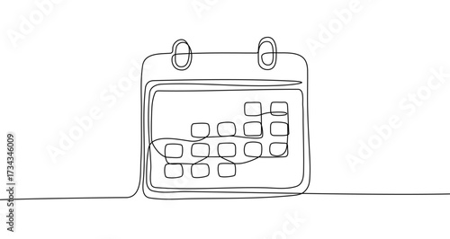 Tear-off calendar in one line art style. Drawing of an empty calendar with editable black stroke on a white background. Vector illustration.