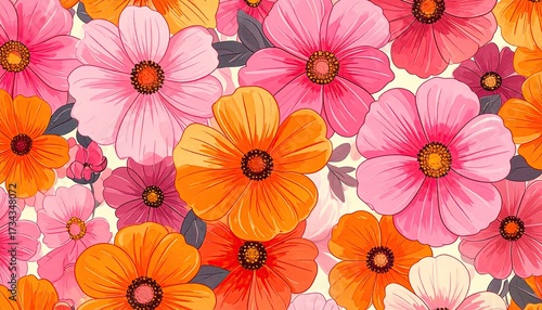Wallpaper Mural Floral Pattern Many Colorful Flowers on Light Background. Used as a wallpaper Torontodigital.ca
