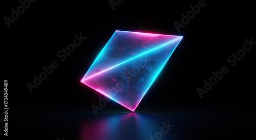 Wallpaper Mural 3D holographic trapezoid with glowing edges and vibrant colors  Torontodigital.ca