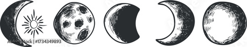 Illustration of various moon phases depicting celestial beauty and astronomical significance..