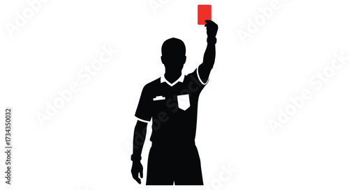 Referee holding a red card in a stark black silhouette