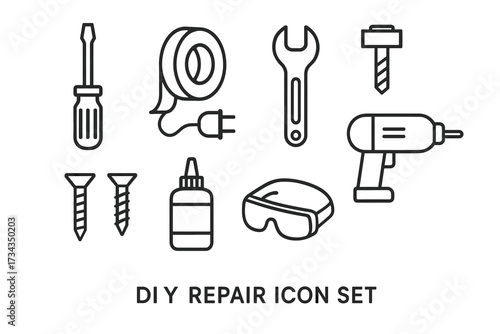 Diy repair icon set: tools and equipment for home projects