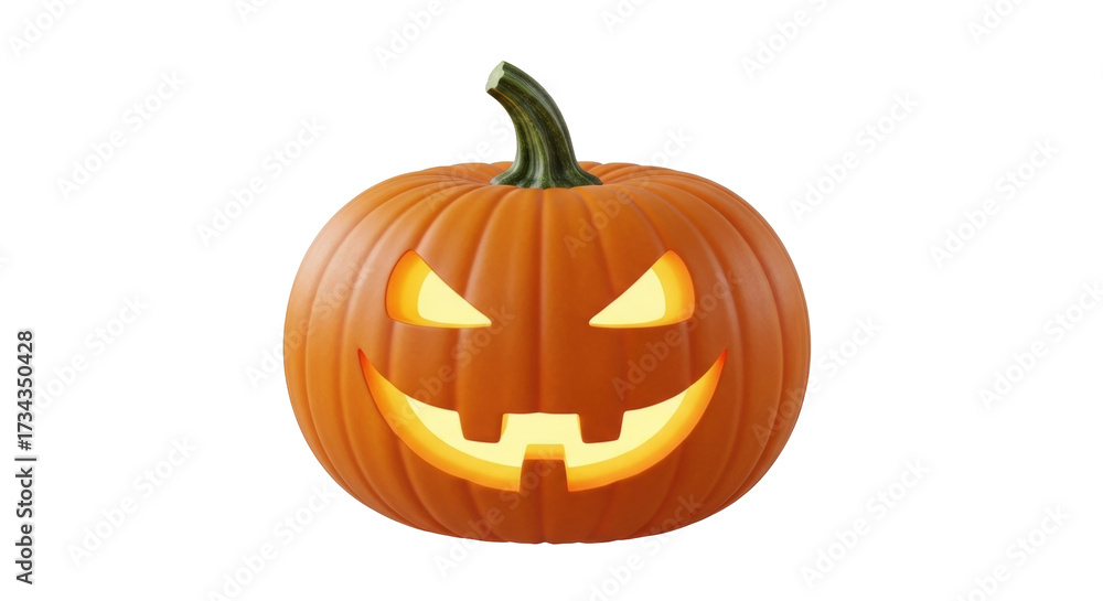 Obraz premium Isolated jack-o'-lantern with glowing face on Halloween, carved pumpkin decoration
