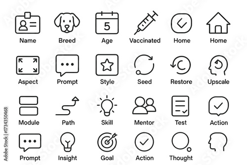Minimalist icons representing home, vaccination, communication, and growth