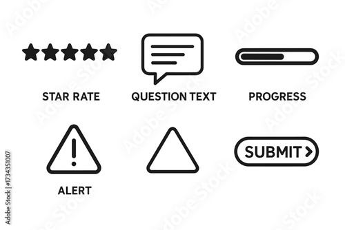 Star ratings, alerts, and submit button icons for user interface design