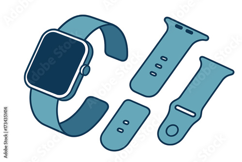 Contemporary smartwatch device with detachable silicone bands and digital screen for wearable technology accessories