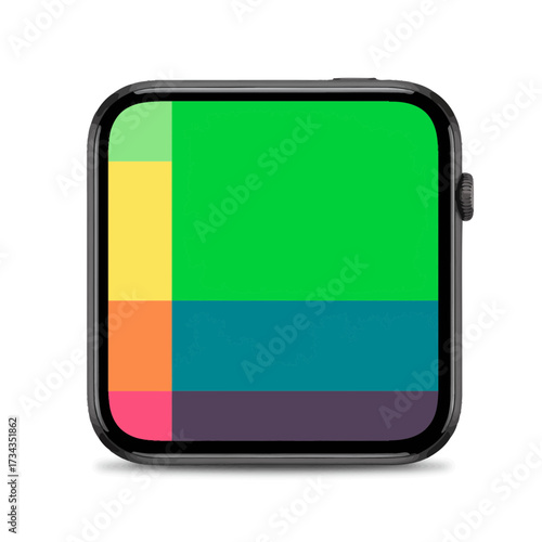 Smartwatch display showcasing a vibrant color block pattern for modern technology and digital accessibility
