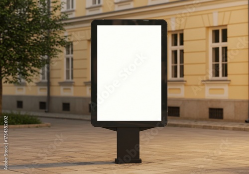 Modern Digital Billboard Mockup on a Historic European Street with Warm Evening Light.