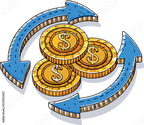 Old Clock and Compass Vector Illustration with Money and Zodiac Symbols