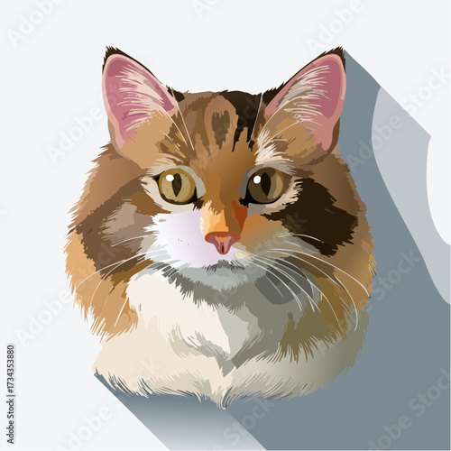 Vintage Cat Vector Art with Stylized Shapes and Gradient Colors in Retro 80s Style