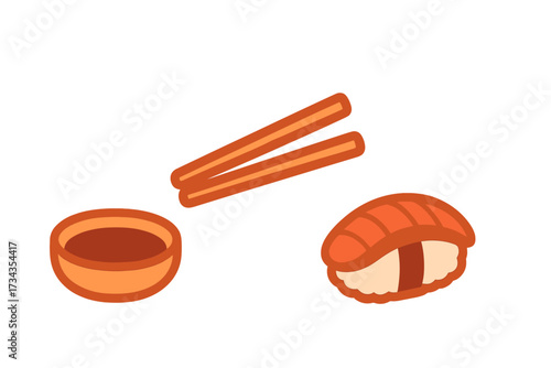 Traditional Japanese sushi nigiri with chopsticks and soy sauce bowl for Asian cuisine meal and dining experience