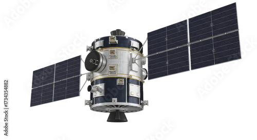 Isolated Communication Satellite in Space, Spacecraft with Solar Panels and Antennae