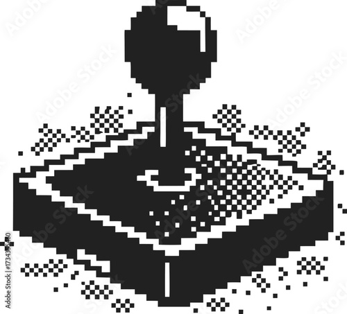 Retro pixel joystick controller icon vintage arcade gamepad black and white design, nostalgic 8 bit gaming symbol