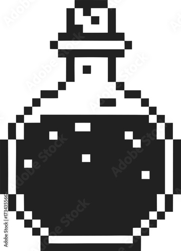 Pixel art potion bottle with cork stopper retro fantasy magic elixir icon, old school video game health item symbol