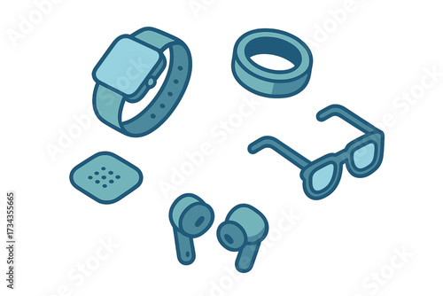 Modern wearable smart devices and electronic gadgets in isometric perspective for technology concepts