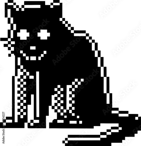 Retro pixel black cat sitting, glitch graphic vintage digital art, pixelated feline illustration, minimalist 8 bit animal icon