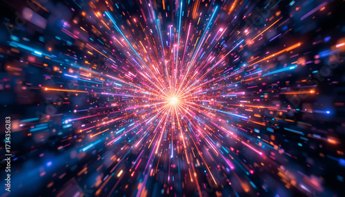 Colorful abstract explosion of light and energy in a dark space background