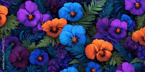 Wallpaper Mural The teal background provides a stunning backdrop for a beautiful floral arrangement featuring pansies and lush greenery Torontodigital.ca