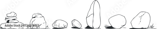 A collection of different shapes and sizes of rocks illustrated in a minimalistic style..