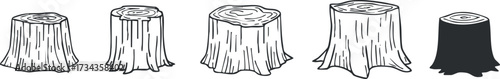 Illustration of different tree stumps showcasing various shapes and sizes in a minimalist style.