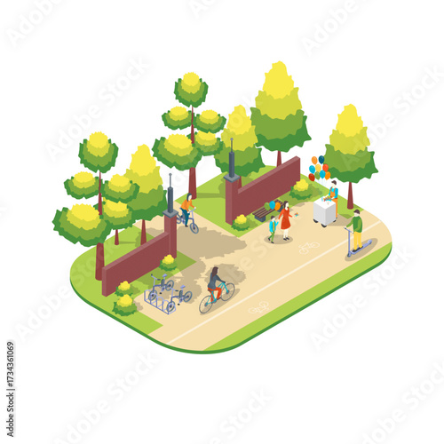 Cartoon Color Character People and Activity Scene Park Summer Fest Concept 3d Isometric View. Vector illustration