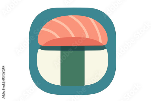 Fresh salmon nigiri sushi with rice and nori in a modern flat design for Japanese food and culinary themes