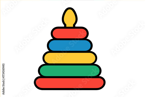 Brightly colored plastic stacking ring toy for baby and toddler early childhood development and educational play activity