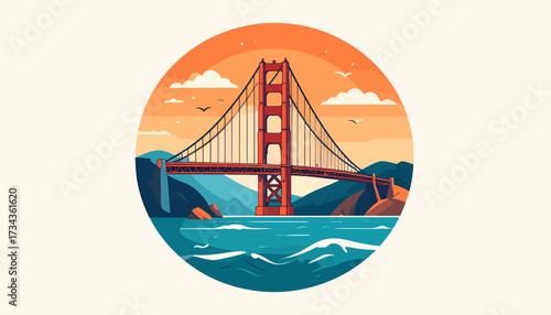 Golden Gate Bridge Illustration A Colorful Cartoon View of San Francisco's Landmark
