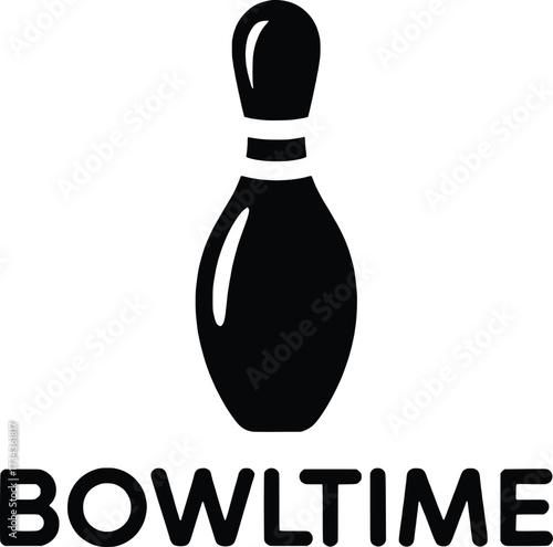 Classic bowling pin with the word bowlitime symbolizing fun and sport