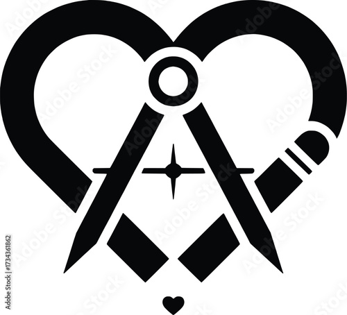 Masonic heart symbol square and compasses freemasonry love brotherhood concept