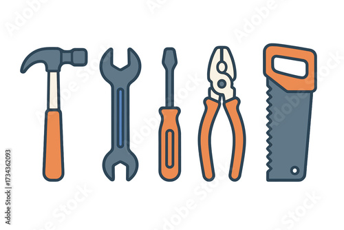 Essential hand tools for construction and home improvement projects including hammer wrench screwdriver pliers saw