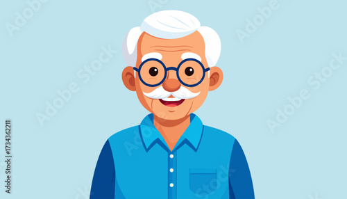 Cheerful Elderly Man A Flat Vector Illustration of a Smiling Senior Citizen with Glasses