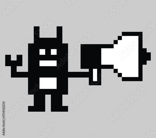 Cartoon cute pixel art of robot or ai learning skill robotic calculate chat bot robots business vector character technology background 8 bit art.