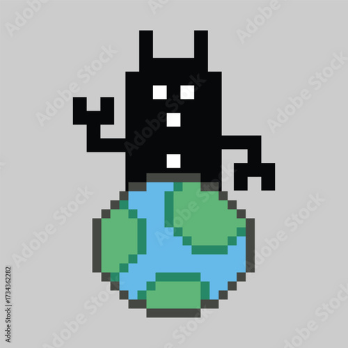 Cartoon cute pixel art of robot or ai learning skill robotic calculate chat bot robots business vector character technology background 8 bit art.