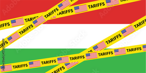 US Tariffs on Hungary Trade War Impact Economic Policy International Relations Import Taxes Yellow Tape American Flags